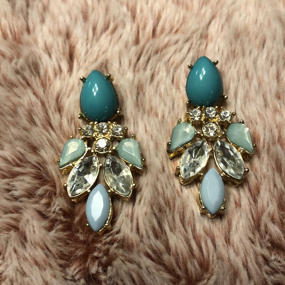 Teal and gold earrings